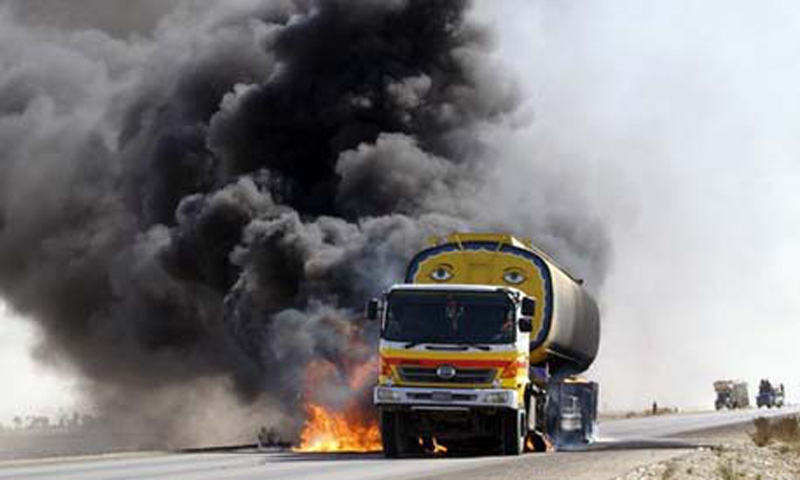 The militants set the fuel tanker on fire before speeding away on their motorcycles, security officials said.—File Photo