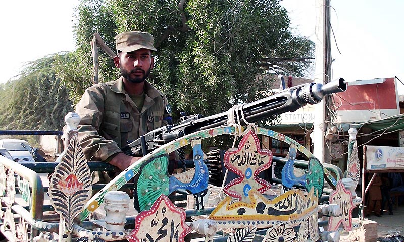 Pakistan Army soldiers patrolling the streets of a city in Balochistan as the security has been beefed up in the province before the local government elections.     — Photo by Online