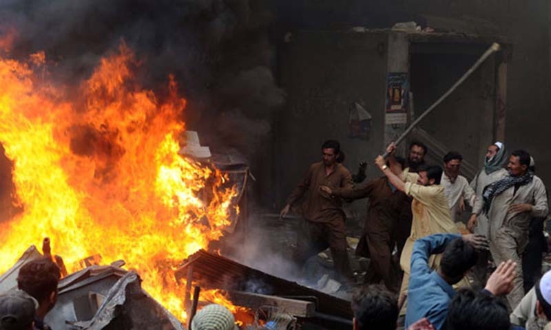 Mobs rampaged through the Joseph Colony neighbourhood of Lahore in March last year after the allegations against Sawan Masih emerged. -AFP/File Photo