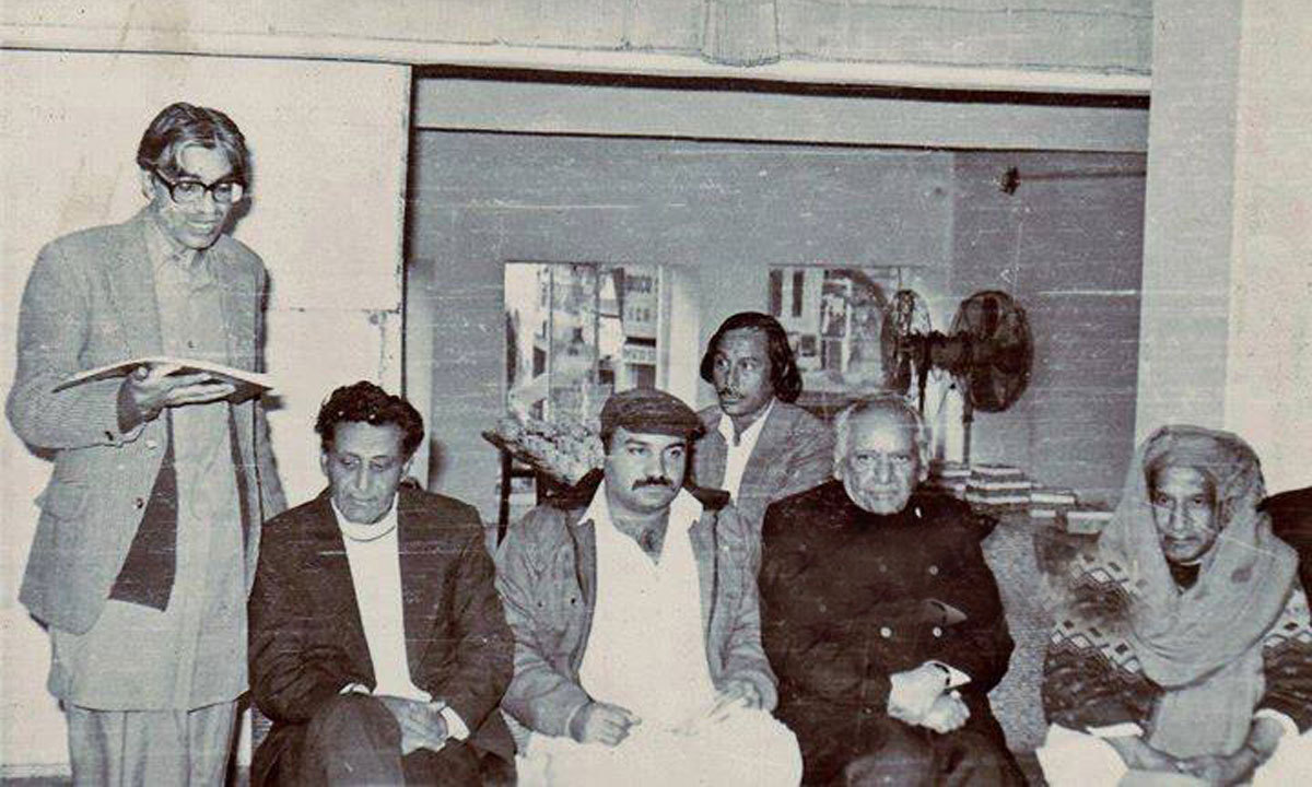 An assembly of poets including Faiz Ahmad Faiz (Second from right).