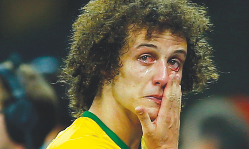 David Luiz weeps after his team lost to Germany in the semi-final.—Reuters