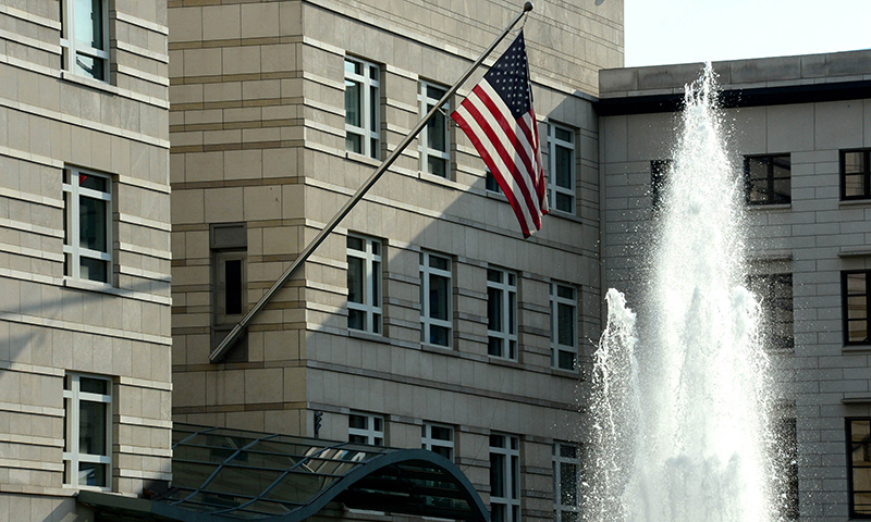 The US national flag is displayed outside the building of the US embassy in Berlin. — Photo by AFP