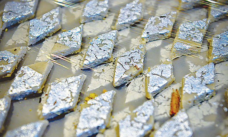 Kaju ki barfi, or cashew nut barfi, which costs Rs1,600 a kilo. 