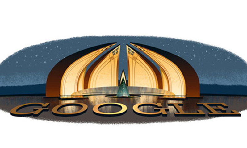 The image shows the Google doodle for August 14 on Pakistan's Google homepage.