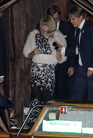 Vogue America chief-editor Anna Wintur leaves the Aman hotel where George Clooney married human rights lawyer Amal Alamuddin in Venice —AP