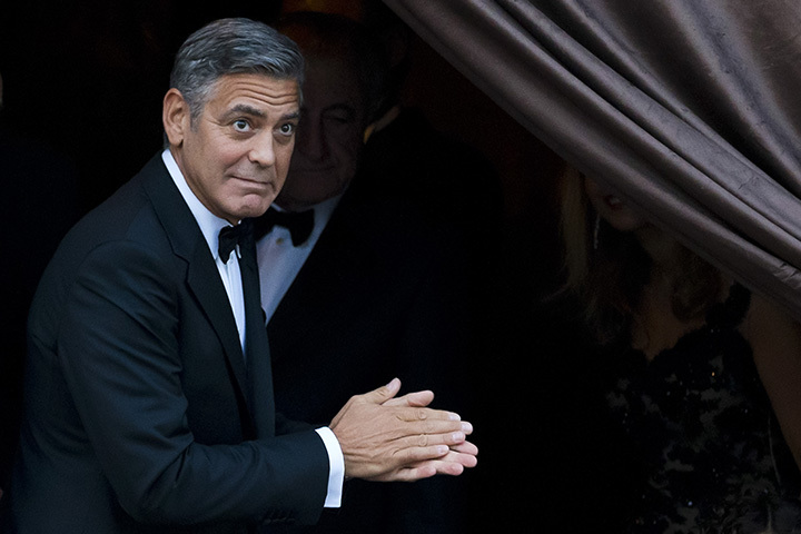 George Clooney arrives at the Aman hotel in Venice, Italy, Saturday — AP
