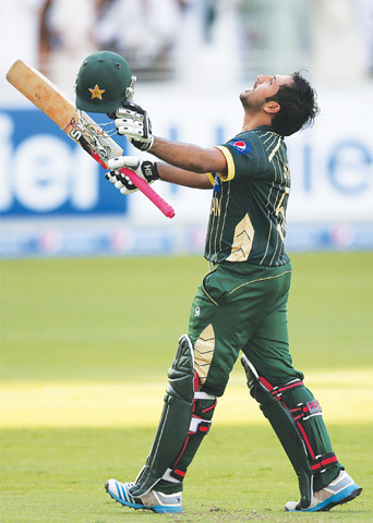 Dubai: Pakistan opener Sarfraz Ahmed celebrates his half-century during the second ODI against Australia on Friday.—AP