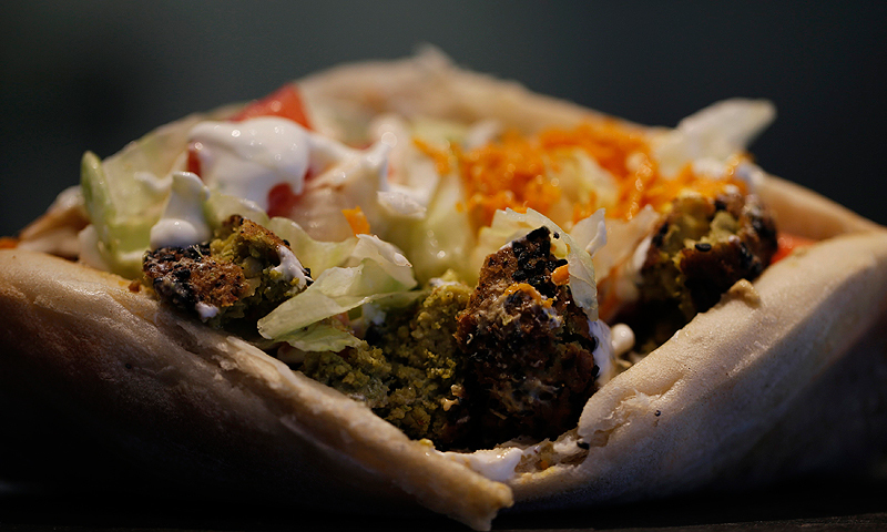 A vegetarian kebab is seen at OUR restaurant near the Saint-Lazare train station in Paris. -Photo by AP