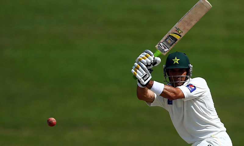 Misbah Ul Haq plays a shot during the fourth day of the second test cricket match between Pakistan and Australia at the Zayed International Cricket Stadium in Abu Dhabi on November 2, 2014 - AFP