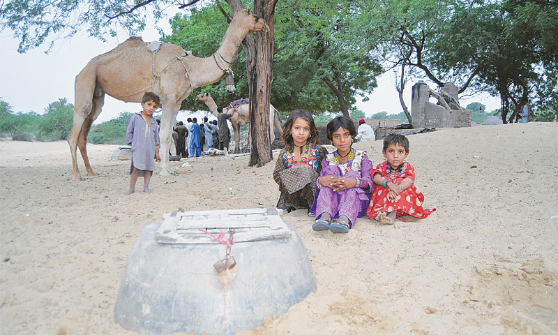 ONE of the small padlocked water storage tanks dotting the Chhachhro area.
—Photo by Yusuf Nagori