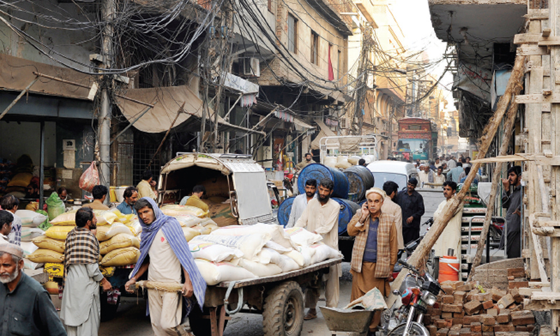 A view of the congested Dalgiran Bazaar in Rawalpindi.