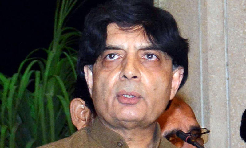 Interior Minister Chaudhry Nisar Ali Khan speaks to the media in Islamabad on Wednesday. – INP