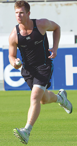 New Zealand&rsquo;s James Neesham runs in to bowl during a practice session.&mdash;AFP