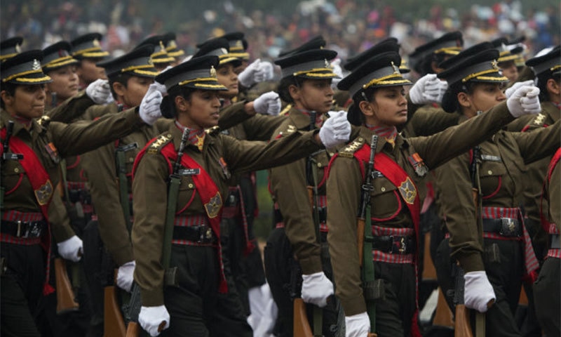 An Indian all-female military contingent marches during the nation's Republic Day Parade in New Delhi. -AFP Photo