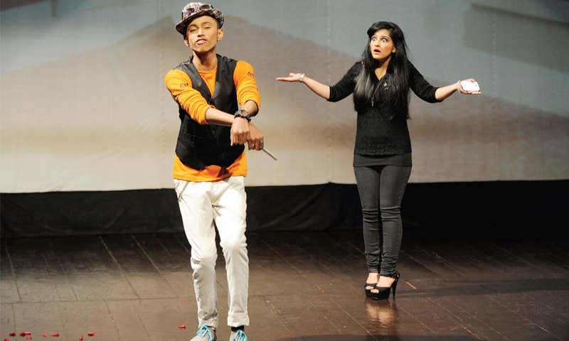 Scenes from the play &lsquo;Ibtida-e-Ishq&rsquo; staged at PNCA on Tuesday. &mdash; Photos by Tanveer Shahzad