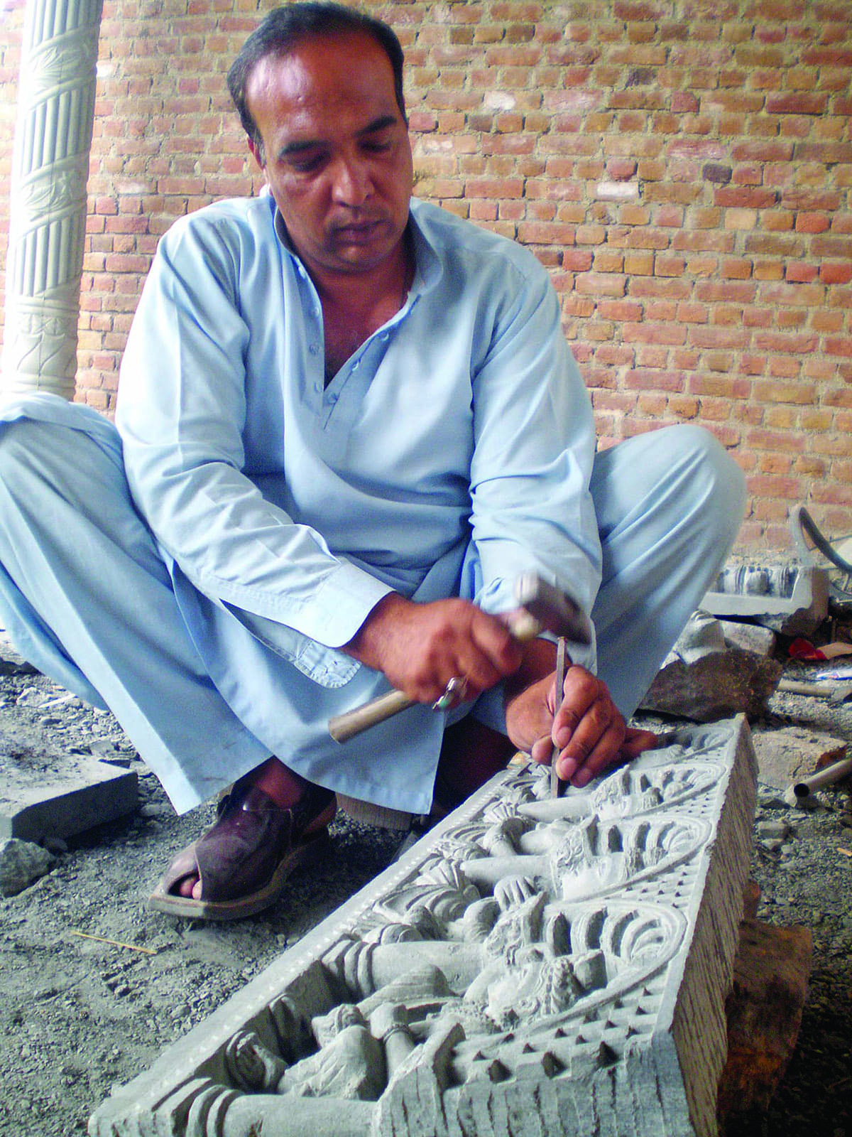 Rashid Mehmood, 43, has been carving images of the Buddha into stone and clay for 16 years. “Social taboos, societal pressure and a constant threat from religious extremists who see our work as pagan are hindering our progress,” he says.