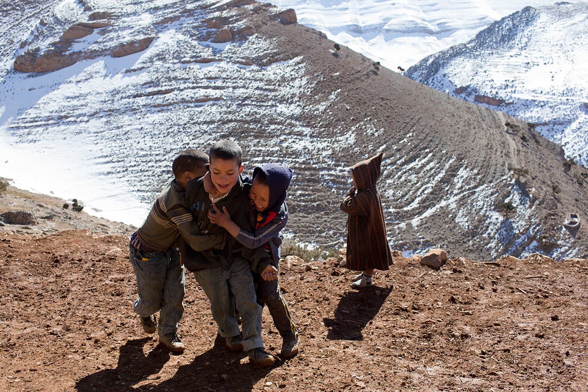 Children play in Ait Sghir village in the High Atlas region of Morocco.