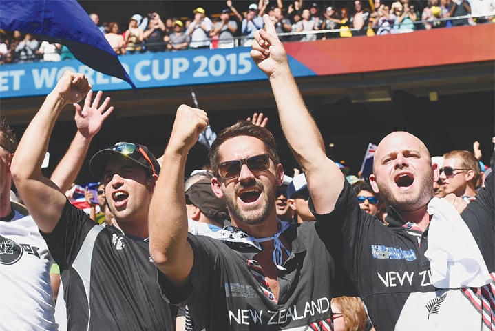 FANS from New Zealand cheer on their team.&mdash;AP