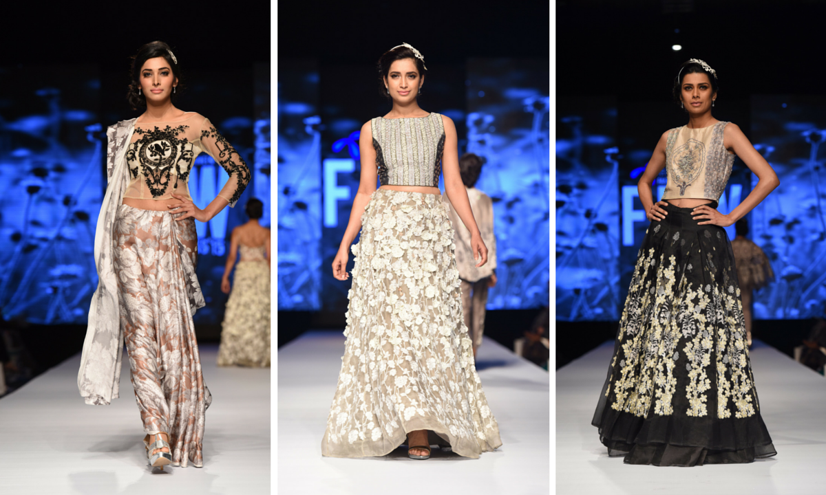 Models strut down the runway in Nida Azwer.- Tapu Javeri