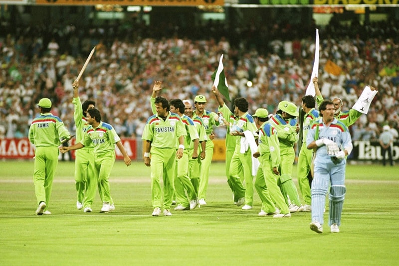 Victory: Pakistan cricket team celebrates victory against England in the final of the 1992 Cricket World Cup.