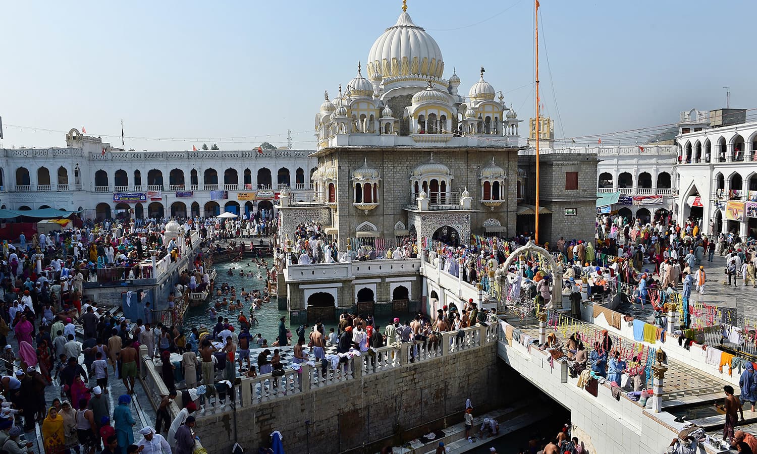 Sikh pilgrims gather at the Gurdwara Panja Sahib, one of Sikhism's most holy places, during the Vaisakhi festival in Hasan Abdal, about 48 kms from Rawalpindi.— AFP