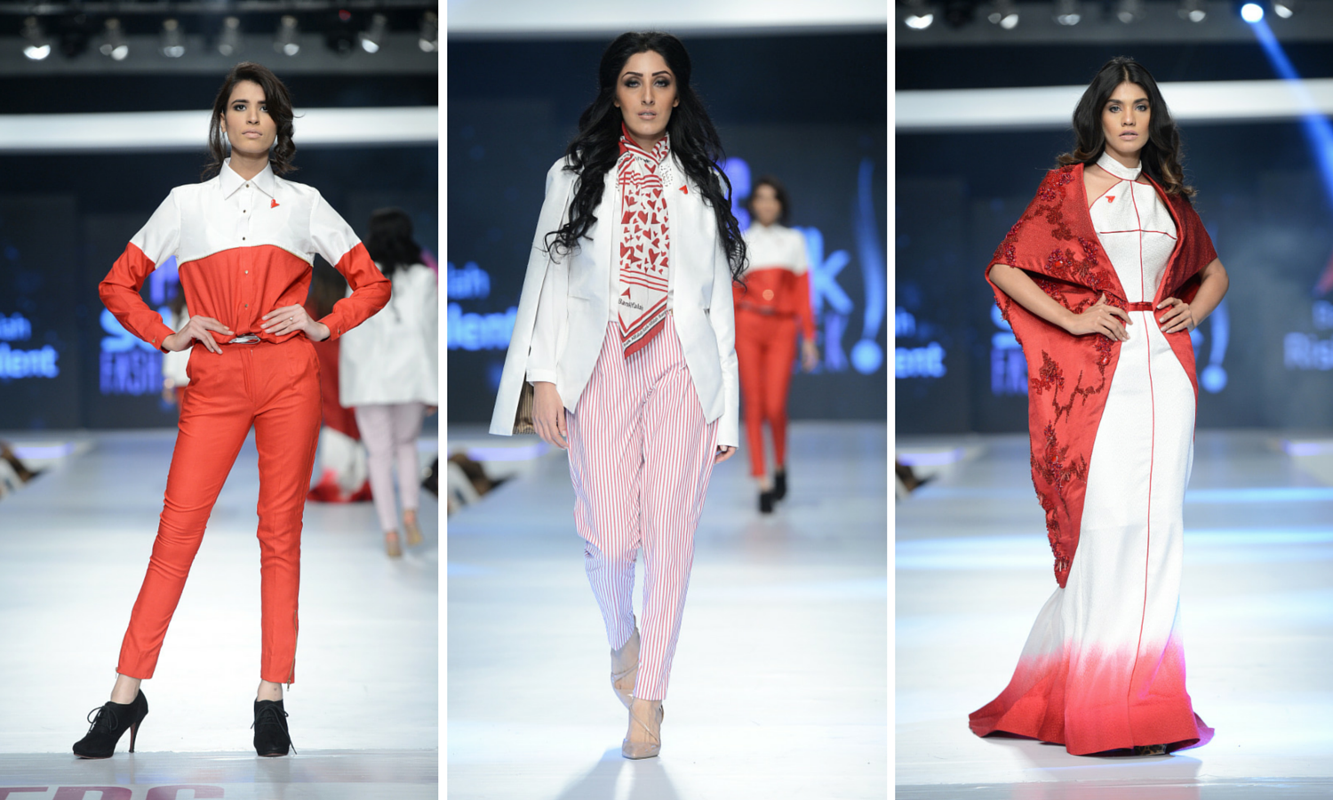 Bank Al-Falah Rising Talent section. Designer: Asrar Yaqoob(L), Najia Qazi(C) and Hisham Malik (R).