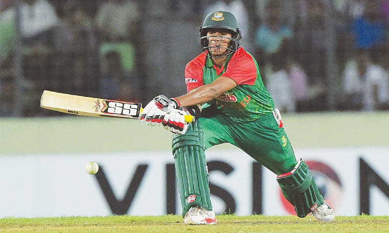 BANGLADESH opener Soumya Sarkar reverse-sweeps during the third One-day International against Pakistan at the Sher-e-Bangla National Cricket Stadium on Wednesday.&mdash;AFP