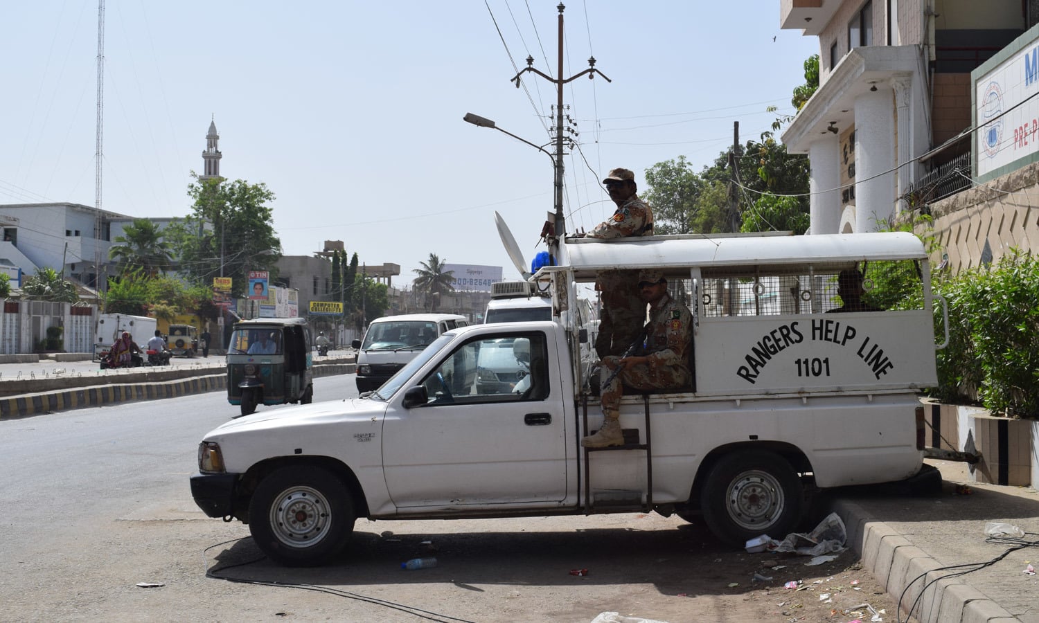Rangers personnel were deployed to ensure security in the area. Photo by Zoya Anwer