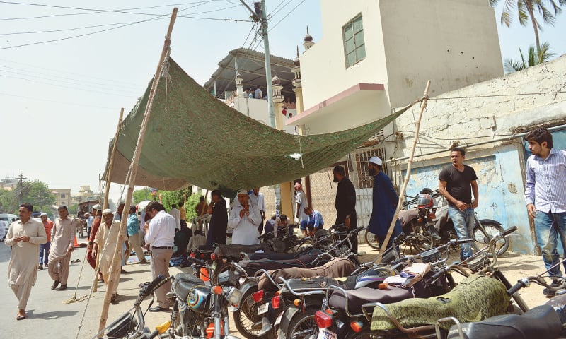 A sunshade outside a mosque for Friday prayers.