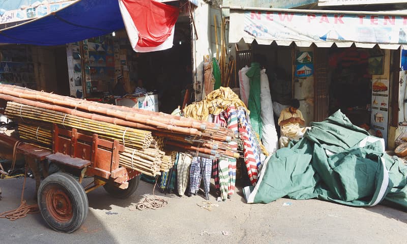 Poles and bamboos needed to put up a tent.