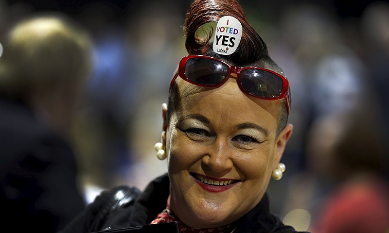 A 'Yes' campaigner reacts at the count centre in Dublin as Ireland holds a referendum on gay marriage May 23, 2015. &mdash;Reuters