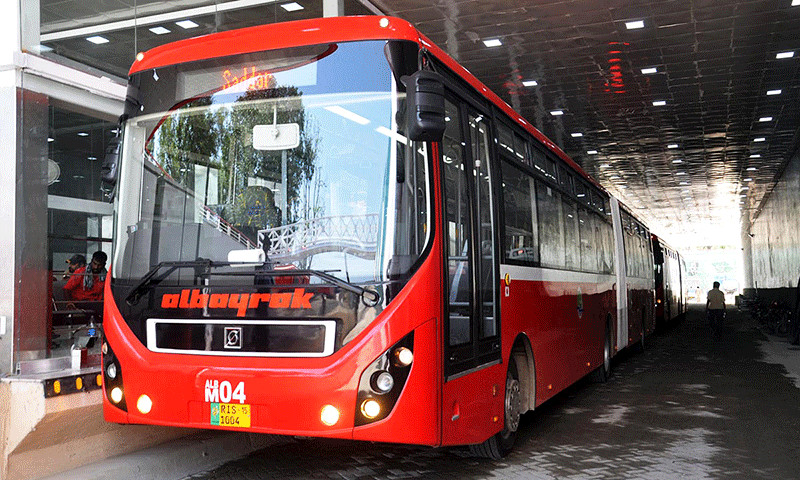 Metro Bus seen parked at Secretariat Bus Station as the preparations for inauguration of Metro Bus Project, are underway in the twin cities. — Online