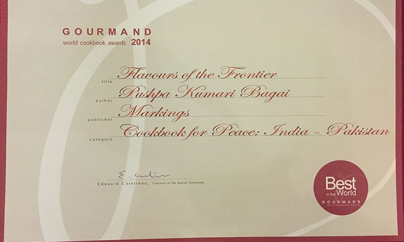 The book won the award in 'Cookbook For Peace: India-Pakistan category. &mdash; Publicity photo