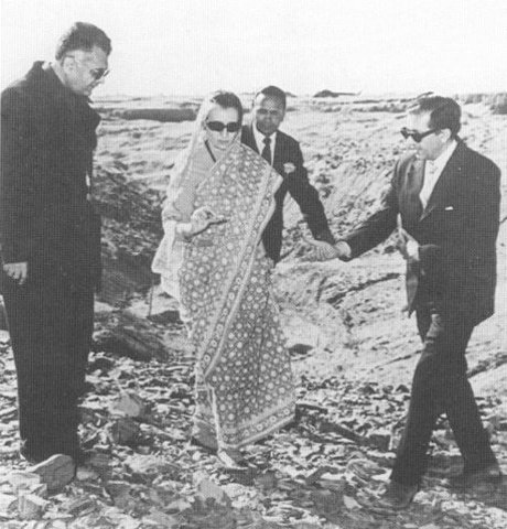 Prime Minister Indira Gandhi visits the test site in Pokhran, following India’s successful nuclear detonation on May 18, 1974