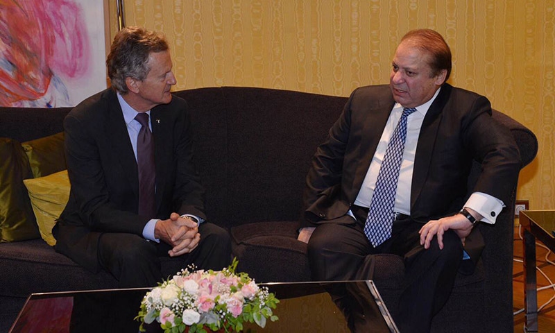 PM Nawaz during a meeting with CEO of Telenor Norway Mr Jon Fredrik Baksaas. &mdash;Photo courtesy: PM House