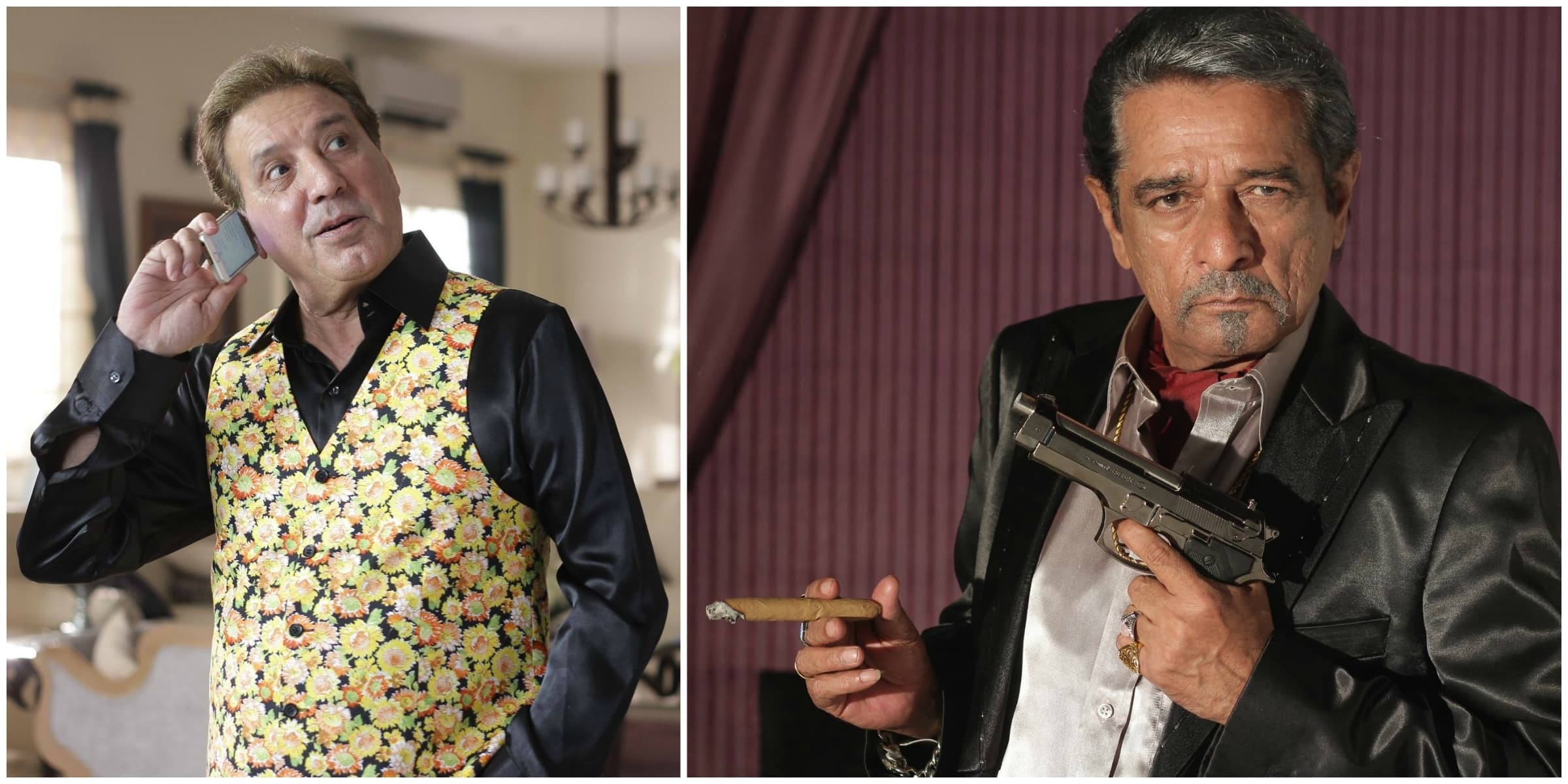 Javed Sheikh (L) and Ismail Tara (R) as dons in 'Hulla Gulla'. &mdash; Photo courtesy: Hulla Gulla's Facebook page