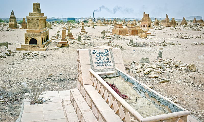 ONE of the several recent graves in the protected area of the centuries-old Chowkandi graveyard.—Fahim Siddiqi / White Star