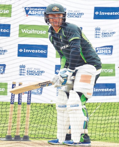Michael Clarke bats during a nets session.&mdash;AFP