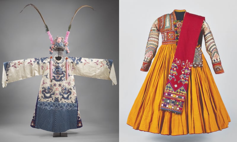 A General&rsquo;s court gown with dragon pattern and ceremonial head-gear with pheasant feathers. China, 19th century. &copy; Private collection/ Paris / Gown for princess in Mahabharata produced by Peter Brooke &copy; Orient Museum/Lisbon/Portugal
