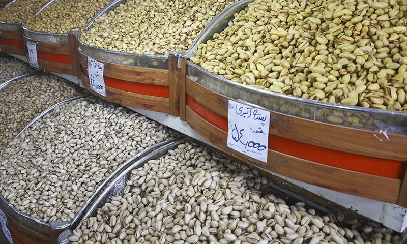 Pistachios are seen at a shop in Tehran's old, main bazaar, Iran. - AP Photo/Vahid Salemi