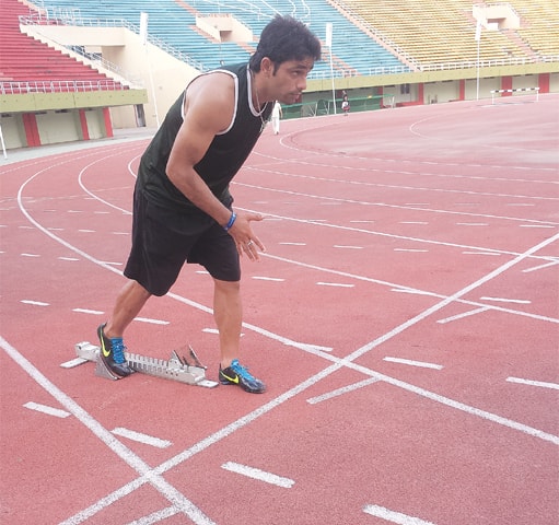 Liaqat Ali practises at the Sports Complex on Monday. —Photo by the reporter
