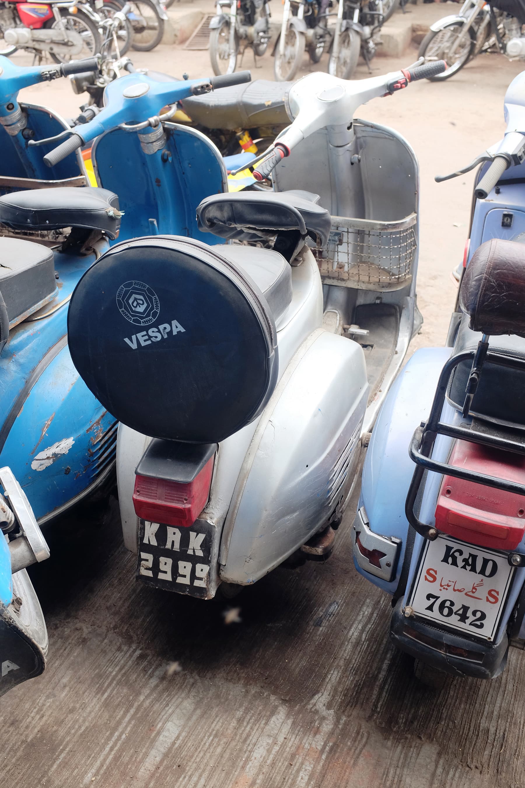 A Vespa repainted in silver.