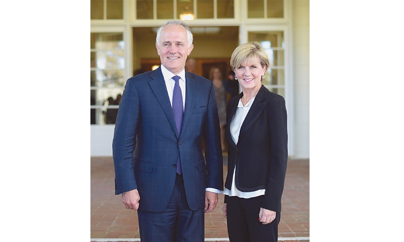 AUSTRALIAN Prime Minister Malcolm Turnbull with the deputy leader of the Liberal Party Julie Bishop in Canberra.—AFP