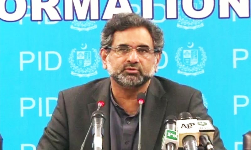 Khaqan Abbasi claims LNG imports would be a game-changer for Pakistan.—DawnNews screen grab/File