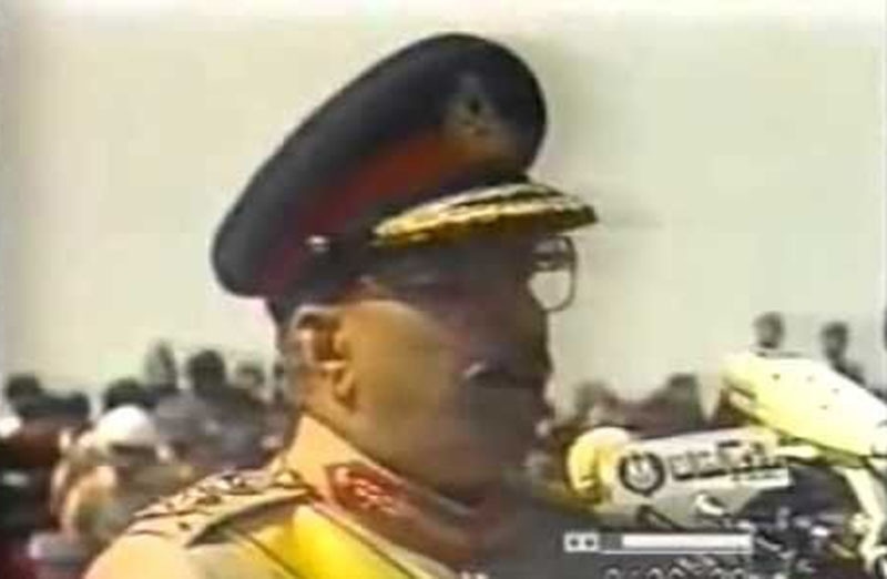 Video grab of Zia speaking to a gathering after reaching Hyderabad (September, 1983).