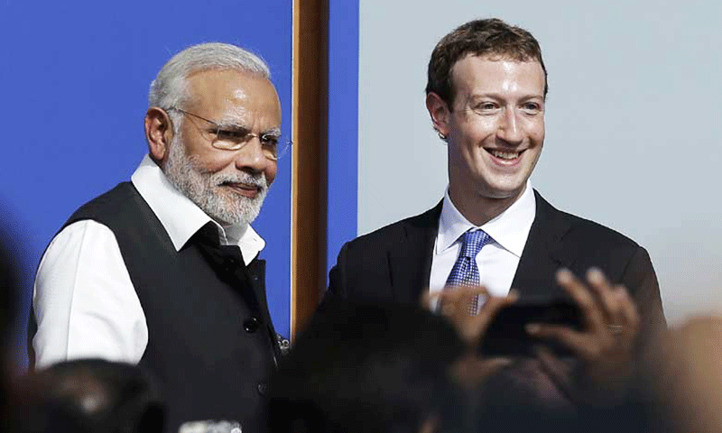 Indian Prime Minister Narendra Modi (L) is seen in this picture with Facebook CEO Mark Zuckerberg (R) at Facebook HQ in Menlo Park, California. — AP