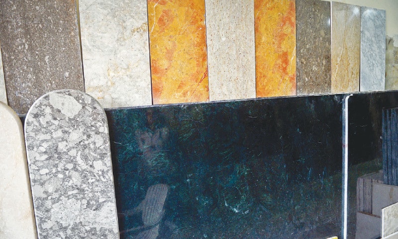 Marble slabs in different colours.