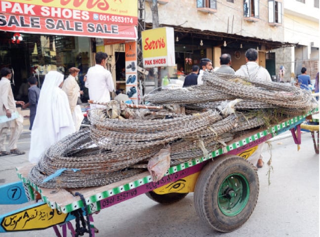 Barbed wires are being transported to secure entry points to the city. —Khurram Amin