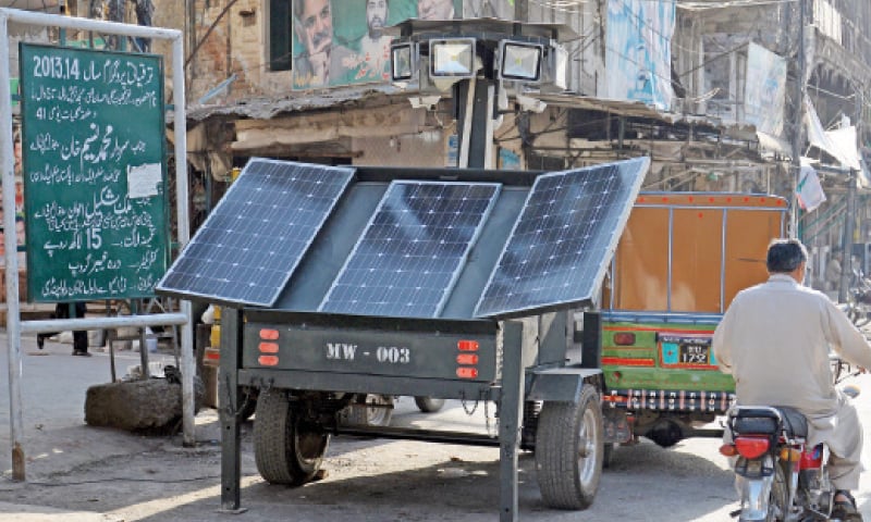 Lights powered by solar energy are installed on Jamia Masjid Road. —Khurram Amin