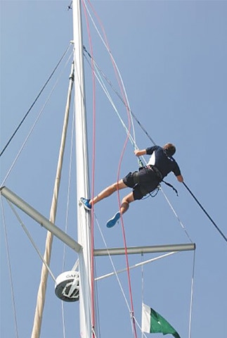 Climbing th emast for repairs